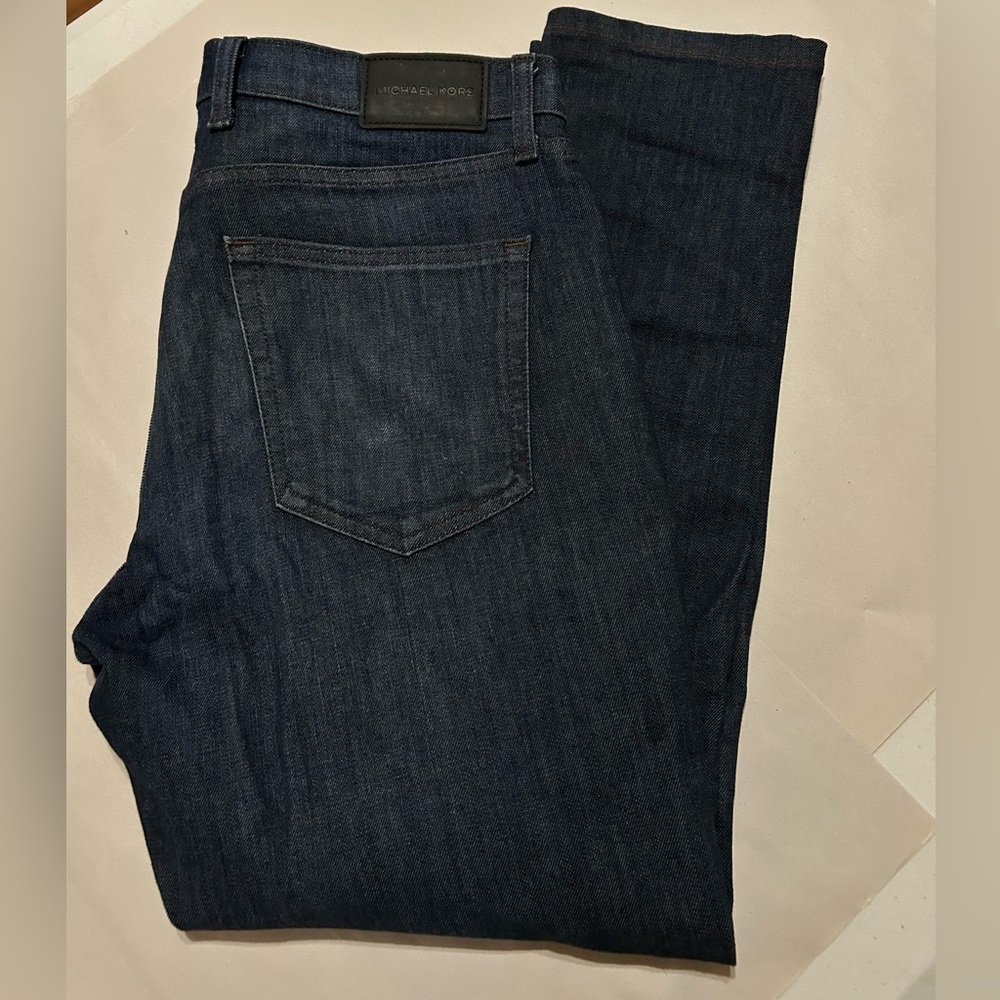 Michael Kors Jeans Mens 34x32 Blue Denim Dark Wash Pants Parker Slim Fit Stretch